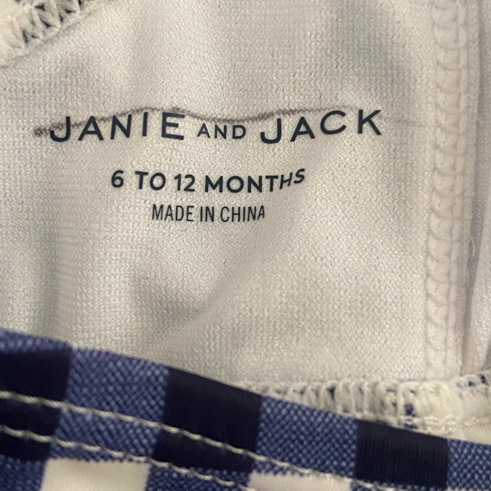 Janie and Jack Blue and White Plaid swimsuit with sandals